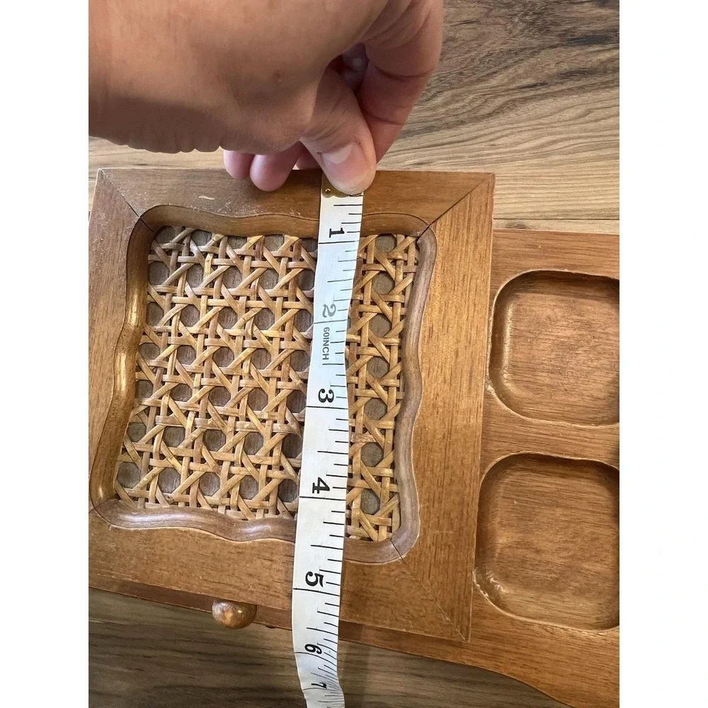 Vintage Tundra Imports Wood Valet Jewelry Box Cane Lid Drawer 13